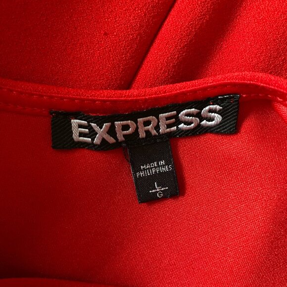 Express Women's Red Long Sleeve Hi Low Fit and Flare Dress Size Large  94% Polye - Picture 2 of 5